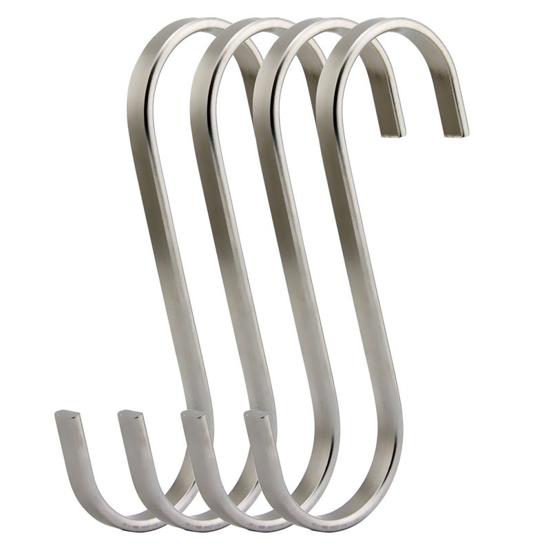 RuiLing Premium 4Pack Size Extra Large Brushed Stainless S Hooks Kitchen Pot Pan Hanger Clothes Storage Rack XXLFlat Metal