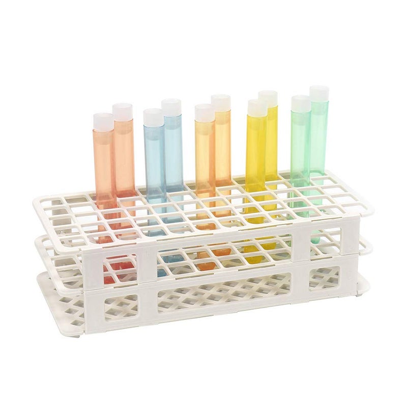 ULAB Scientific White Tube Rack and Plastic Test Tubes Set, Include 1pc of White Tube Rack and 60pcs of Plastic Macaroon Party Tubes Shot Glasses, 16x125mm,Assorted Color, UTR1016 - Image 1