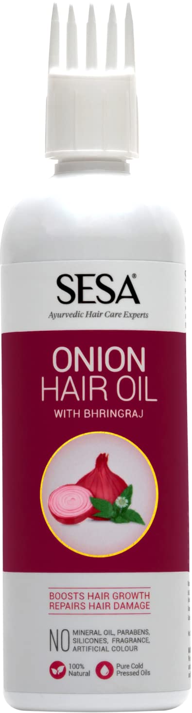 SESA Onion Hair Oil With Bhringraj & Ayurvedic Herbal Extracts | Now With Comb Applicator | Paraben Free & Sulphate Free | 200 Ml or 6.76 oz