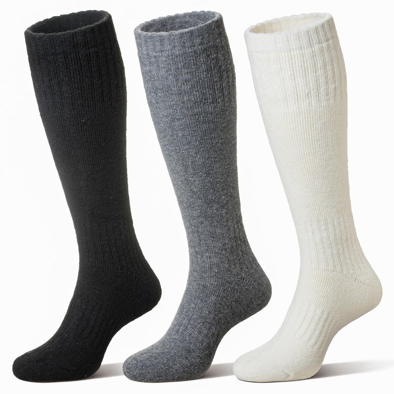 Eocom Unisex Merino Wool Ski Socks Thermal Warm Winter Thick Knee High Long Snowboarding Boot Socks for Women Men 3 Pairs(Black/White/Grey, Medium) - Image 1