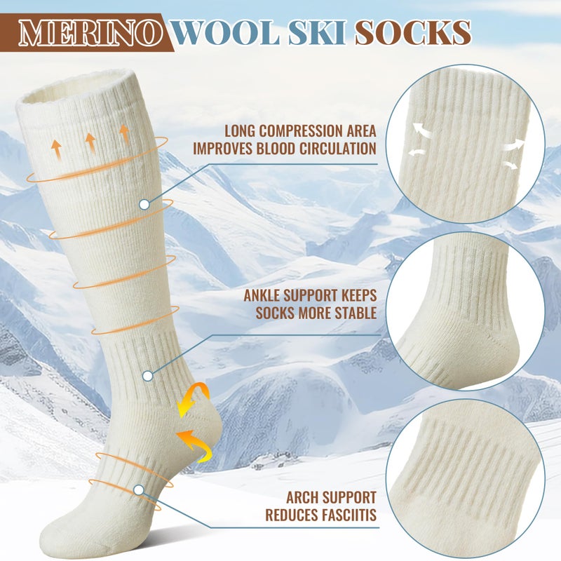 Eocom Unisex Merino Wool Ski Socks Thermal Warm Winter Thick Knee High Long Snowboarding Boot Socks for Women Men 3 Pairs(Black/White/Grey, Medium) - Image 4