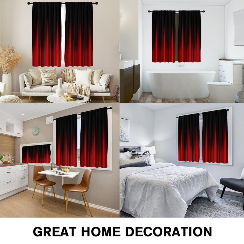 Coxila Red and Black Kitchen Window Curtains 27.5 x 39 Inch Small Short Mini Cafe Rod Pocket Ombre Gothic Goth Dark Anime Cool Living Bedroom Room Home Treatment Set of 2 Curtain Panels Drapes Tiers - Image 4