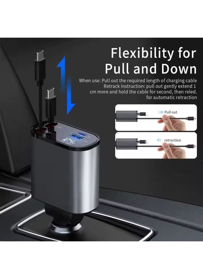 SMARTX 12/24V 120W Super Fast Car Charger with Retractable Charging Cable Fast Car Power Adapter PD20W for iPhone Type C 40W Car Bluetooth USB Charger Plug with iPhone,Samsung,Galaxy,Huawei,Xiaomi  - Image 5