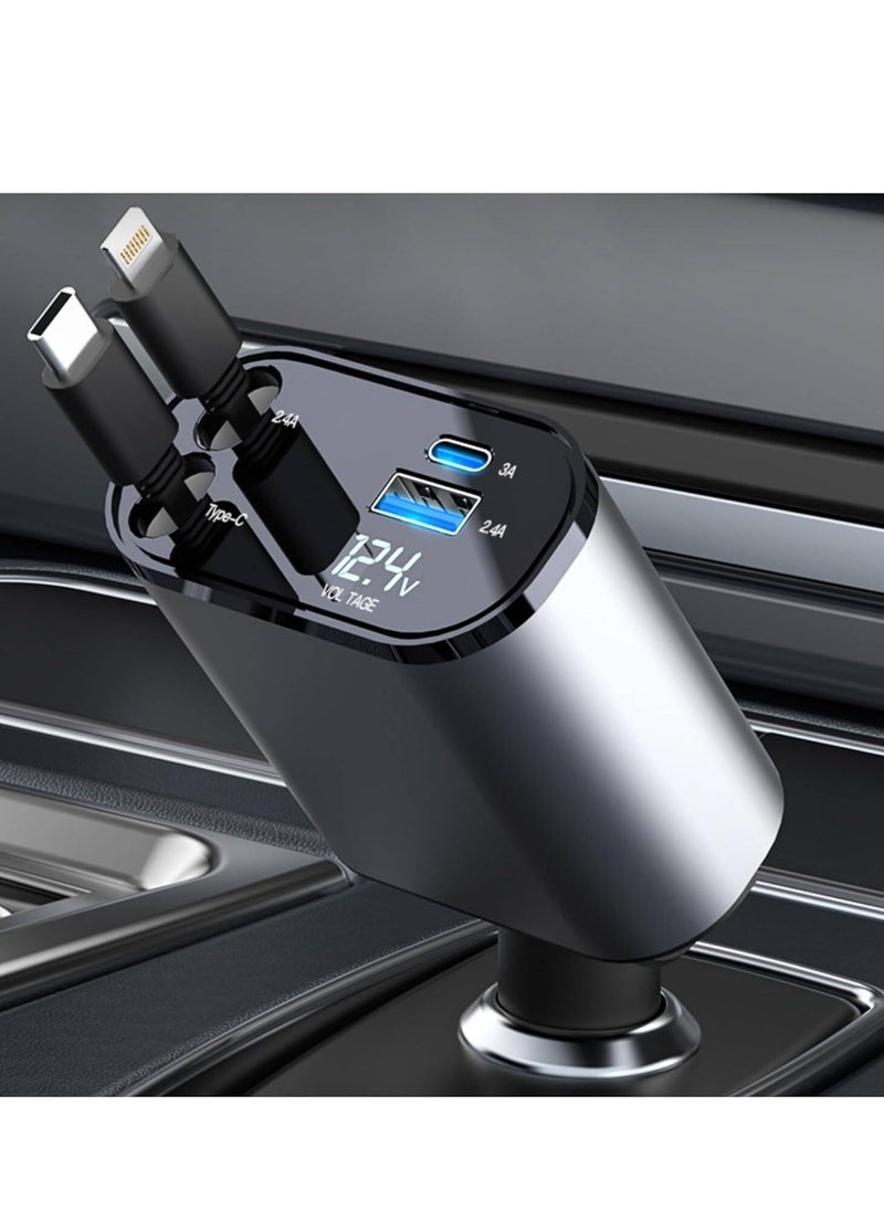 SMARTX 12/24V 120W Super Fast Car Charger with Retractable Charging Cable Fast Car Power Adapter PD20W for iPhone Type C 40W Car Bluetooth USB Charger Plug with iPhone,Samsung,Galaxy,Huawei,Xiaomi  - Image 1