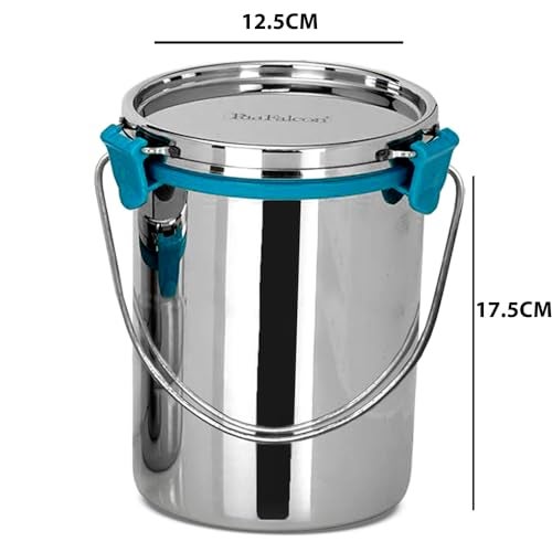 PDDFALCON Stainless Steel Akhand - Jointless Milk Can/Oil Can/Milk Barni/Oil Pot with Lid,100% LeakProof BIS Certified, Jindal Seal & Made In India Sea Green (Barni 1500ml, Sea Green) - Image 2