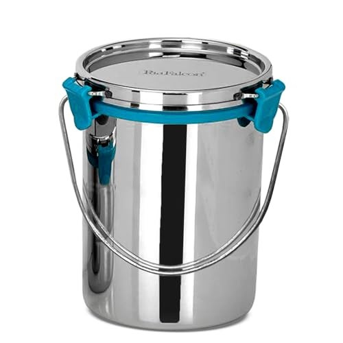PDDFALCON Stainless Steel Akhand - Jointless Milk Can/Oil Can/Milk Barni/Oil Pot with Lid,100% LeakProof BIS Certified, Jindal Seal & Made In India Sea Green (Barni 1500ml, Sea Green) - Image 1