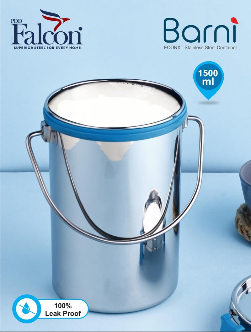 PDDFALCON Stainless Steel Akhand - Jointless Milk Can/Oil Can/Milk Barni/Oil Pot with Lid,100% LeakProof BIS Certified, Jindal Seal & Made In India Sea Green (Barni 1500ml, Sea Green) - Image 4