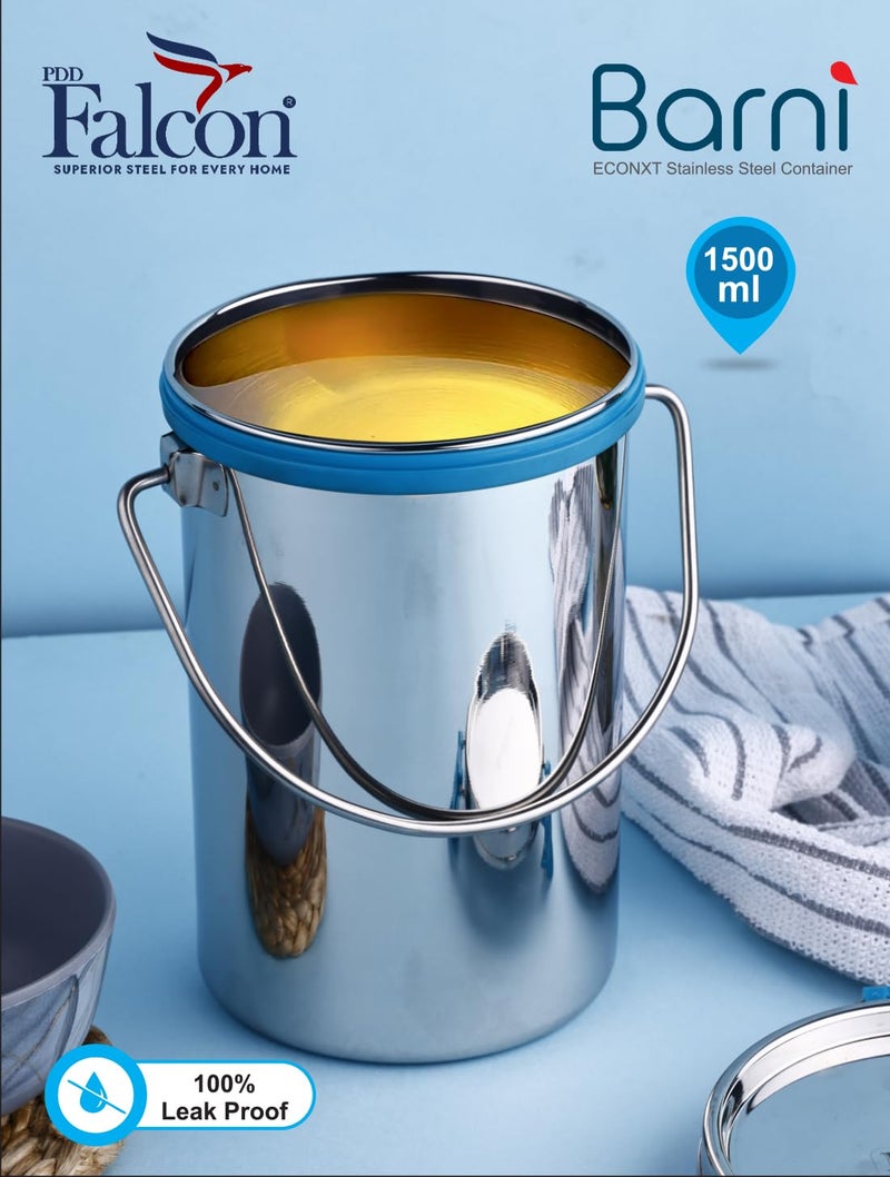 PDDFALCON Stainless Steel Akhand - Jointless Milk Can/Oil Can/Milk Barni/Oil Pot with Lid,100% LeakProof BIS Certified, Jindal Seal & Made In India Sea Green (Barni 1500ml, Sea Green) - Image 5