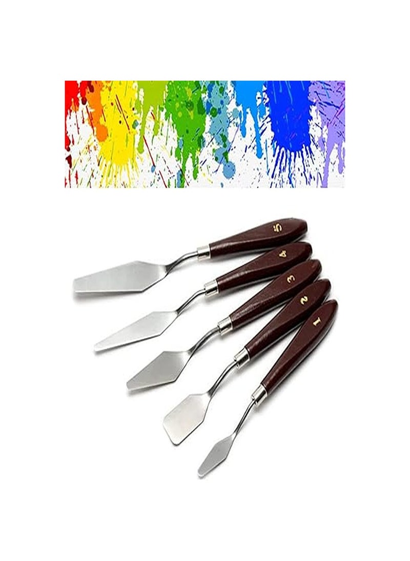 Artist Artist Painting Knives Set - 5 Pieces Painting Knives Stainless Steel Spatula Palette Knife Oil Painting Accessories Color Mixing Set for Oil, Canvas, Acrylic  - Image 3