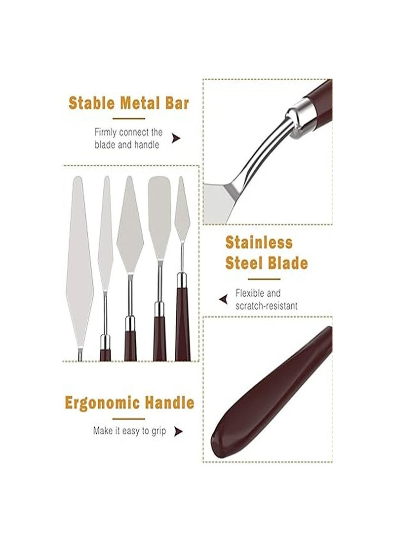 Artist Artist Painting Knives Set - 5 Pieces Painting Knives Stainless Steel Spatula Palette Knife Oil Painting Accessories Color Mixing Set for Oil, Canvas, Acrylic  - Image 4