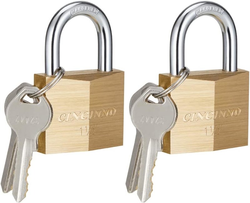 CINCINNO Solid Brass Padlock with Key, Key Lock with 1-9/16" Wide Body, 2 Pack Keyed Alike Locker Lock with Key - Image 1