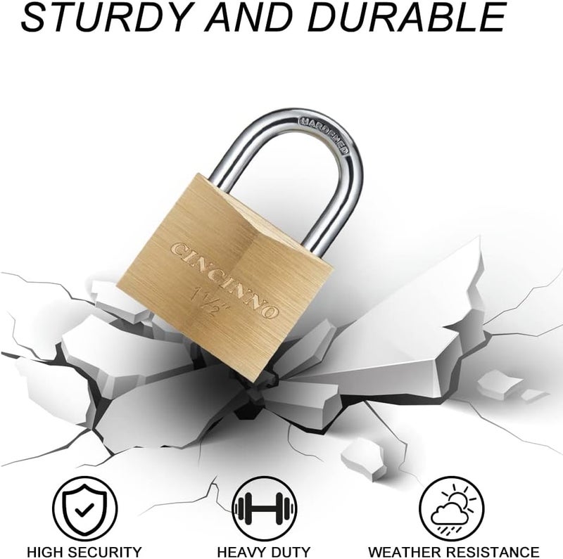 CINCINNO Solid Brass Padlock with Key, Key Lock with 1-9/16" Wide Body, 2 Pack Keyed Alike Locker Lock with Key - Image 5