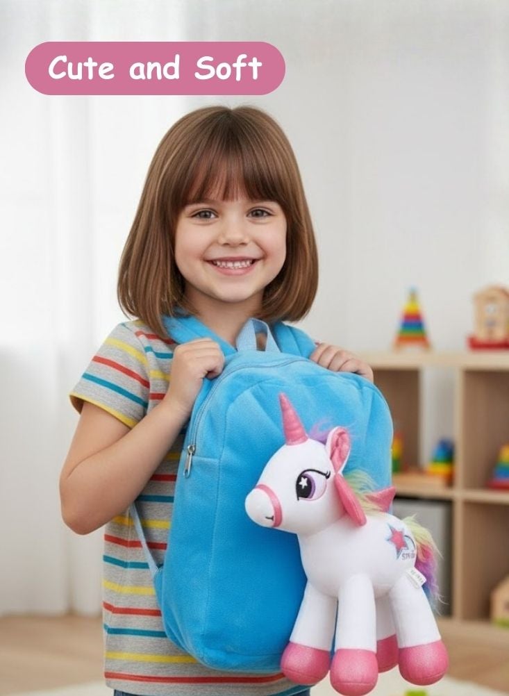 بريميم حقيبة ظهر يونيكورن قطيفة للبنات - حقيبة مدرسية ناعمة على شكل دمية يونيكورن بألوان قوس قزح مع تصميم ثلاثي الأبعاد لطيف، حقيبة ظهر خفيفة الوزن للأطفال لمرحلة ما قبل المدرسة والسفر - Image 2