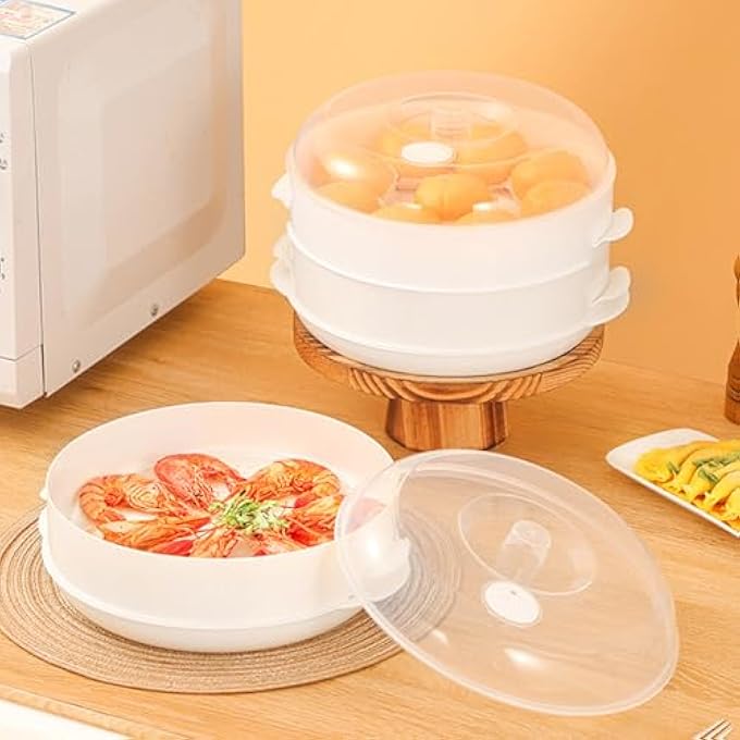 طباخ بخاري للميكروويف، وعاء متعدد الوظائف قابل للتكديس مع غطاء، طباخ خضراوات وأسماك لوجبات الغداء، إعادة تسخين الخضار في المطبخ، الطعام، الطبخ المنزلي، تحضير الطعام - Image 4
