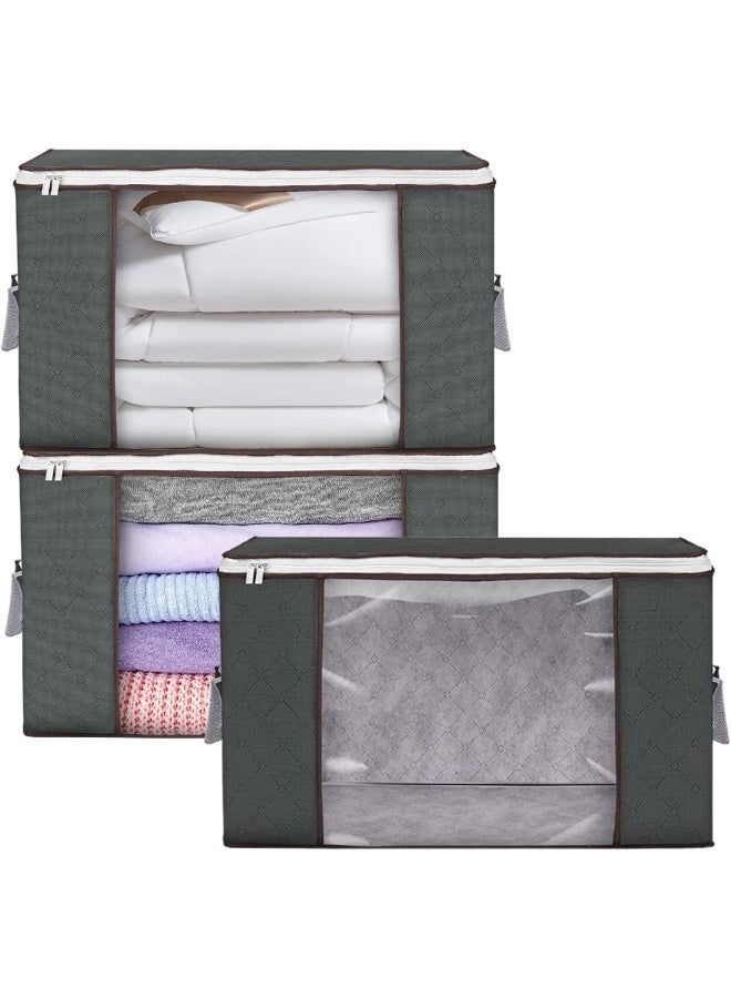3 Pieces Large Capacity Sized Bags, Clothes Storage Bag Organizers, Foldable, Durable and Space Saver with See-Through Window and Carry Handles