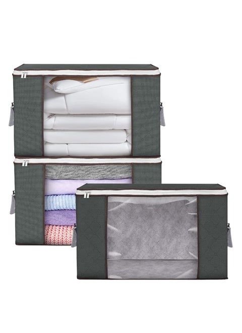 3 Pieces Large Capacity Sized Bags Clothes Storage Bag Organizers with SeeThrough Window and Carry Handles