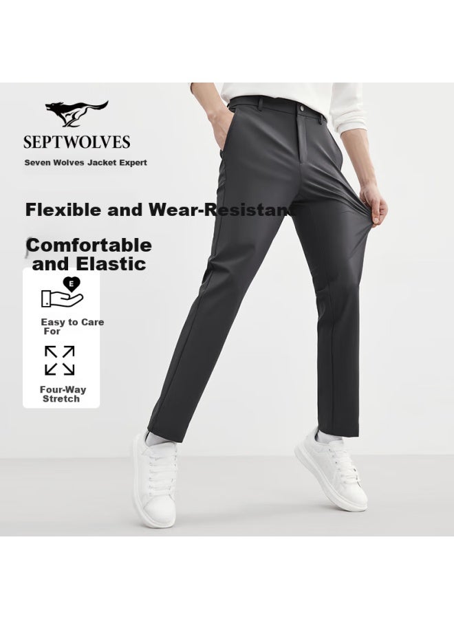 Septwolves Seven Wolves Men's Casual Pants Autumn New Imitation Knitted Double-layer Nylon Four-way Stretch Casual Trousers Men's Versatile Pants - Image 1