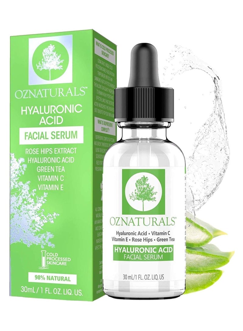 OZ Naturals Oznaturals Hyaluronic Acid Facial Serum (Rose Hips Extract, Hyaluronic Acid, Green Tea, Vitamin C, Vitamin E) 30ml - Image 1