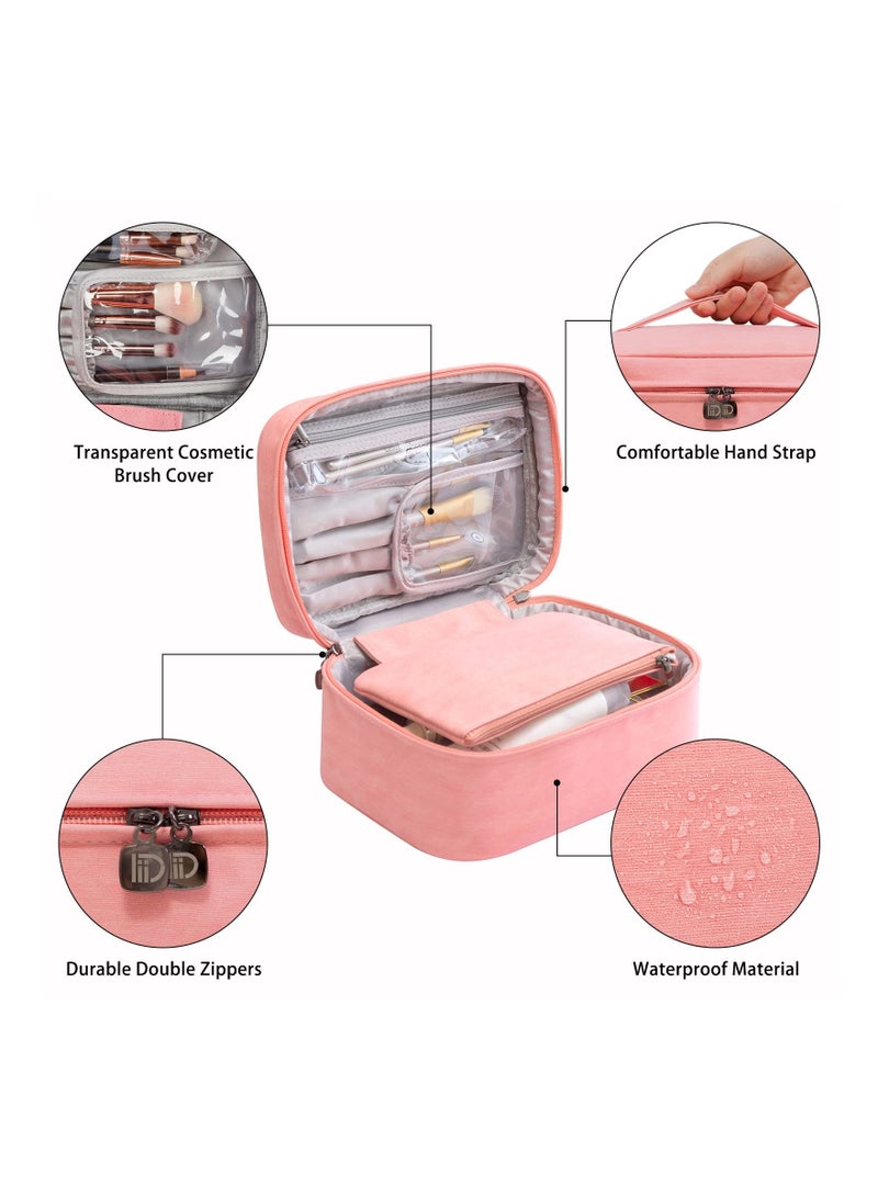 SYOSI, Waterproof Leather Cosmetic Travel Bag, Portable Makeup Brush Bag, Multifunctional Makeup Organizer Bag for Travel - Image 3