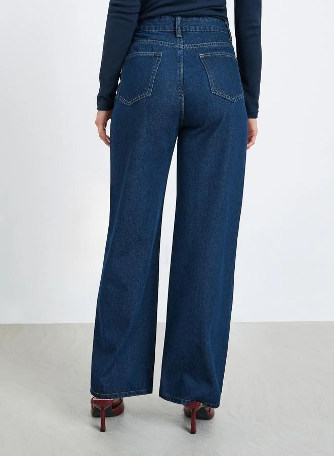 Styli  Women High Rise Wide Leg Jeans for Women | Best Price UAE