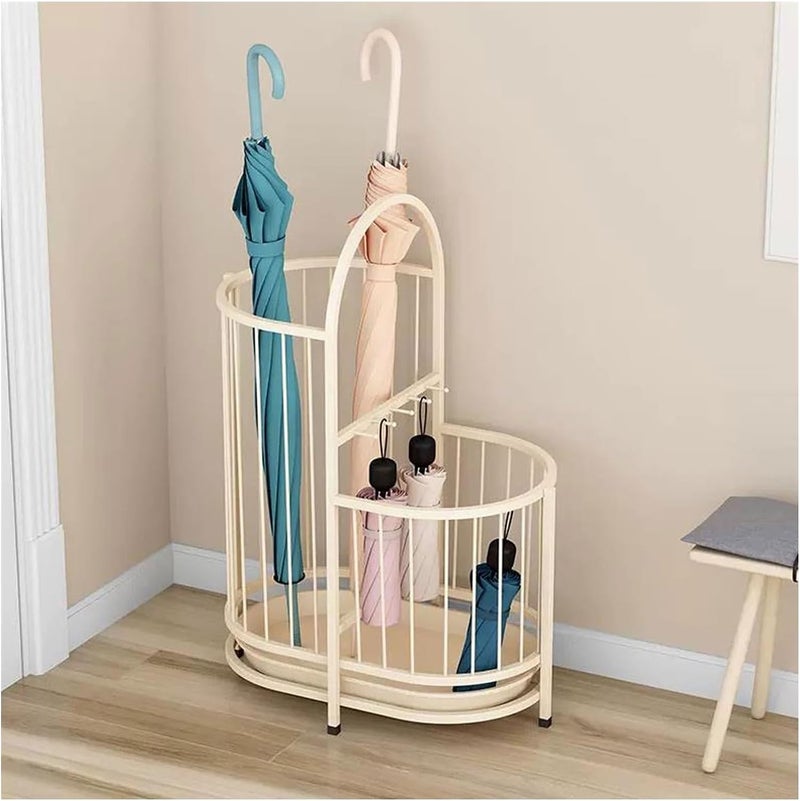 INDIDECOR INDIDECOR 567793 Double Layer Metal Umbrella Stands Holder for Entryway Umbrella Stand Hollow Umbrella Bucket Free Standing Bin with Hooks and Water Tray for Home Office White  - Image 1