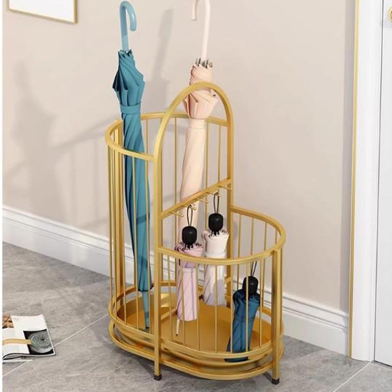 INDIDECOR INDIDECOR 567793 Double Layer Metal Umbrella Stands Holder for Entryway Umbrella Stand Hollow Umbrella Bucket Free Standing Bin with Hooks and Water Tray for Home Office White  - Image 3