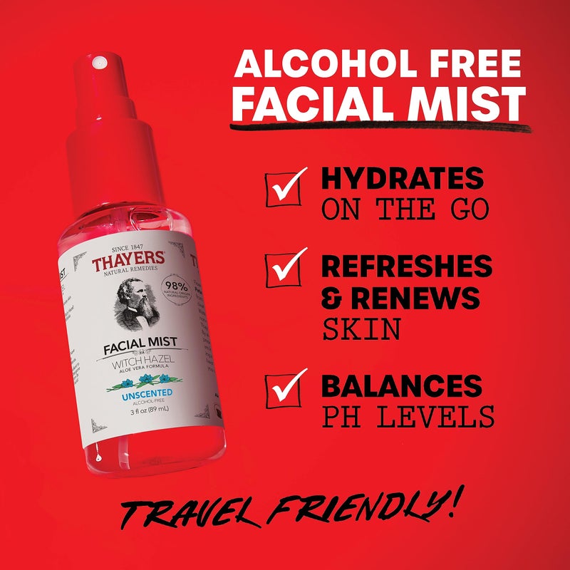 Thayers Alcohol-Free Witch Hazel Facial Mist Toner with Aloe Vera, Unscented, Soothing and Hydrating, for All Skin Types, Trial Size, 3 oz - Image 2