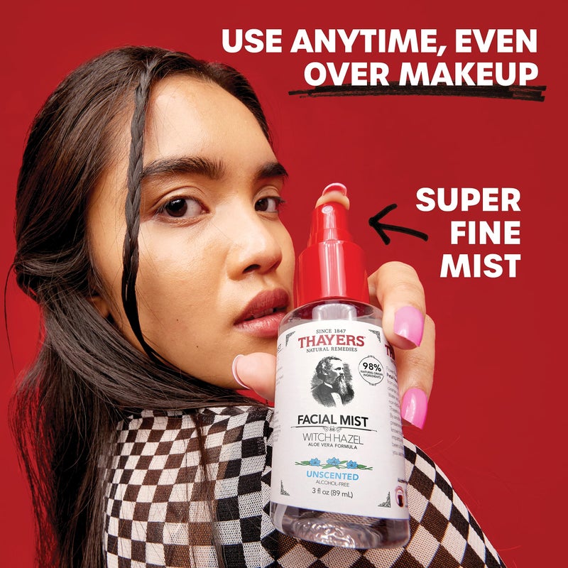 Thayers Alcohol-Free Witch Hazel Facial Mist Toner with Aloe Vera, Unscented, Soothing and Hydrating, for All Skin Types, Trial Size, 3 oz - Image 3