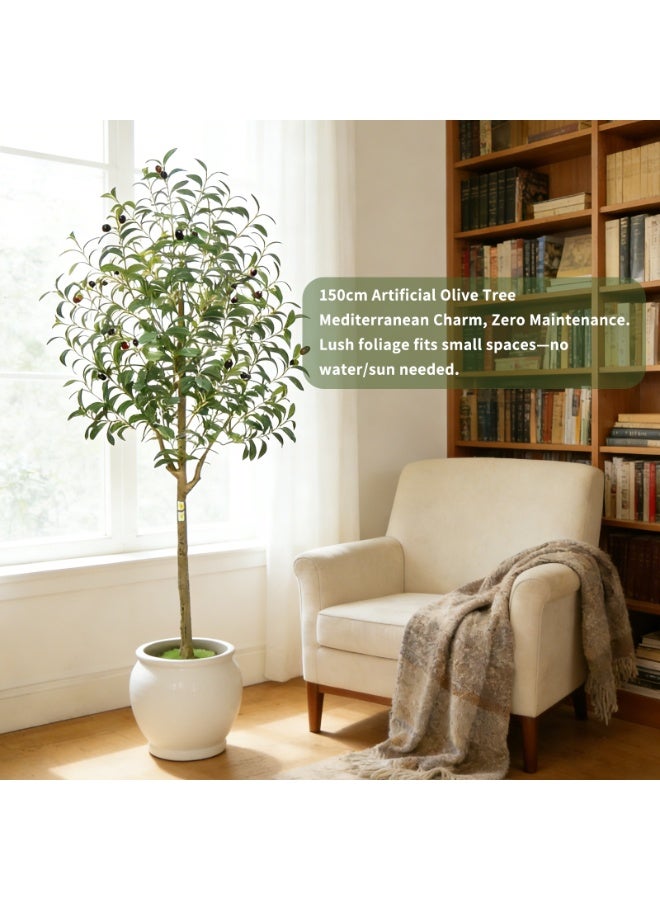 Artificial Olive Tree Potted Plant, 150cm Realistic Faux Indoor Greenery Floor Decor for Home & Office, Fade-Resistant Materials - Image 2