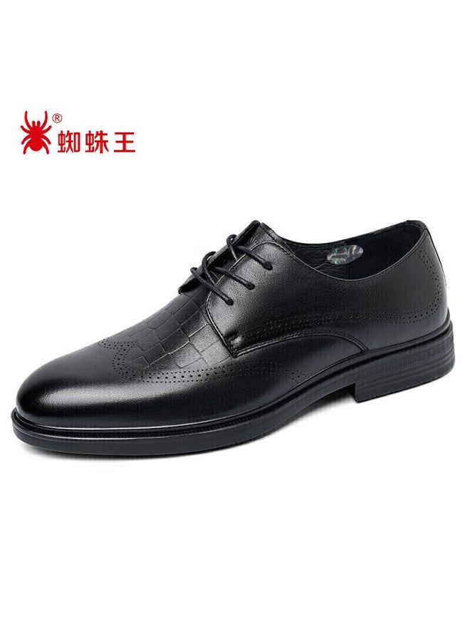 Spider King Men's Leather Brogue Business Dress Shoes Derby Shoes Men's Lace-up British Wedding Shoes Black Size 41