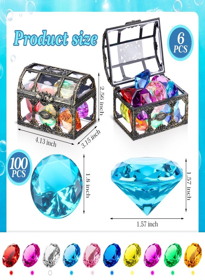 Seenelling مجموعة ألعاب حمام سباحة Seenelling مكونة من 100 قطعة من أحجار الغطس الكبيرة مع 6 صناديق كنز للأطفال، مصنوعة من الأكريليك والماس، على شكل صندوق كنز مزيف، هدية مثالية لتدريب الغوص والسباحة، وهدايا رائعة لحفلات الصيف. - Image 2