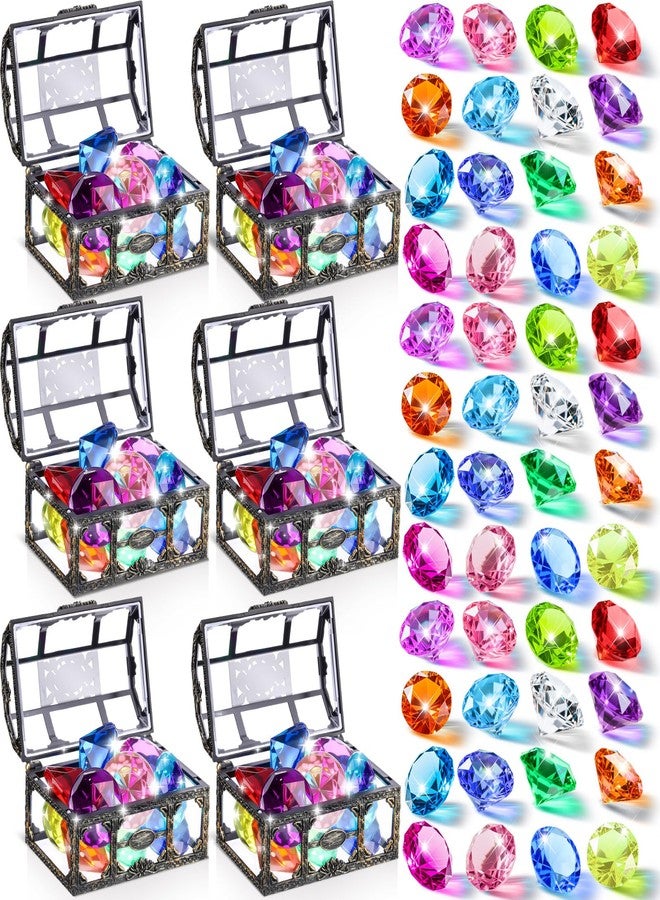 Seenelling مجموعة ألعاب حمام سباحة Seenelling مكونة من 100 قطعة من أحجار الغطس الكبيرة مع 6 صناديق كنز للأطفال، مصنوعة من الأكريليك والماس، على شكل صندوق كنز مزيف، هدية مثالية لتدريب الغوص والسباحة، وهدايا رائعة لحفلات الصيف. - Image 1