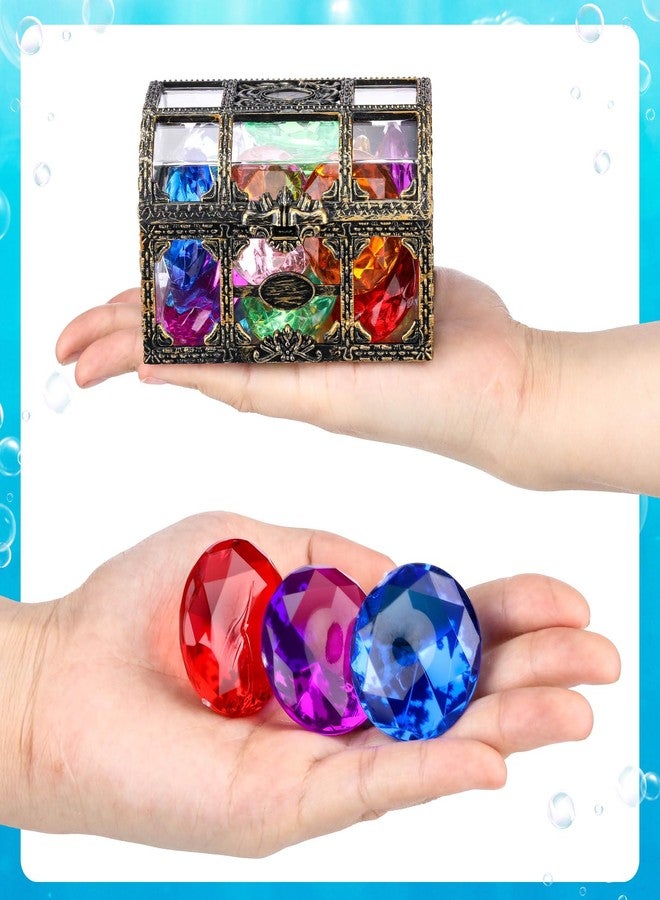 Seenelling مجموعة ألعاب حمام سباحة Seenelling مكونة من 100 قطعة من أحجار الغطس الكبيرة مع 6 صناديق كنز للأطفال، مصنوعة من الأكريليك والماس، على شكل صندوق كنز مزيف، هدية مثالية لتدريب الغوص والسباحة، وهدايا رائعة لحفلات الصيف. - Image 4