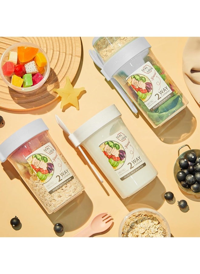 Portable Salad Cup, Oats Container, Yogurt Cups With Fork Cover Dip Box , Salad Shaker Cup,  Breakfast Salad Cup Salad Shaker Container , Salad Container Set, Cereal Cup , Food Storage Bento Box, School Lunch Box