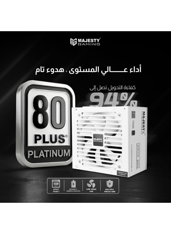 ماجيستي مزود طاقة ماجيستي 1250 واط بلاتينيوم | يدعم RTX 50 | معياري بالكامل | منخفض الضوضاء | متوافق مع ATX 3.1 وPCIe 5.1 | مكثفات يابانية 105 درجة مئوية | كفاءة 80+ PLATINUM | ضمان 10 سنوات - أبيض - Image 5