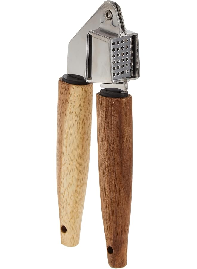 S-TOP Stainless Steel Garlic Presser with Acacia Wood Handle AC-KA0026 - Image 1