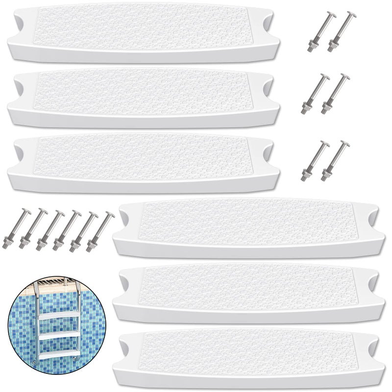 Goovilla Goovilla Pool Ladder Steps Replacement 6Pack 18 Universal HeavyDuty Molded Plastic Swimming Pool Ladder Rung Step with 12 PCS Stainless Steel Bolts for Inground and above Ground Pools White 