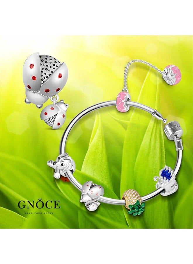 GNOCE Ladybug Charm 925 Sterling Silver "Be Thankful" Dangle Charm Cute Ladybug Bead For Bracelet/Necklace Women Girls Animal Lovers Gift, Metal - Image 4