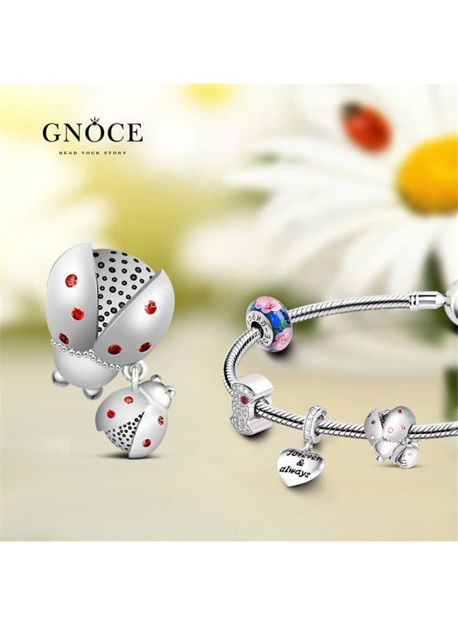 GNOCE Ladybug Charm 925 Sterling Silver "Be Thankful" Dangle Charm Cute Ladybug Bead For Bracelet/Necklace Women Girls Animal Lovers Gift, Metal - Image 3