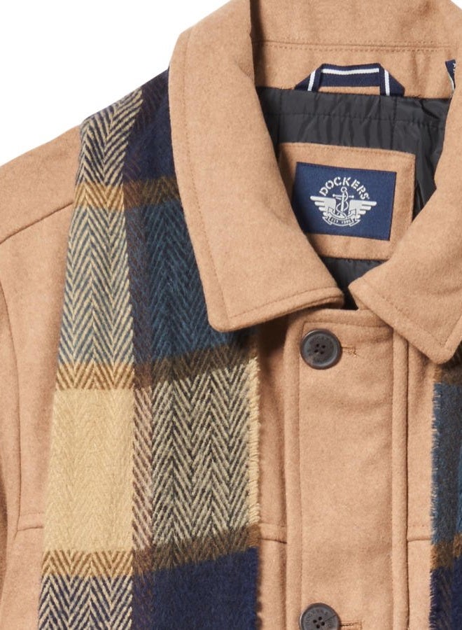 DOCKERS mens Weston Wool Blend Coat With Scarf (Regular and Big & Tall), Camel/Light Grey Scarf, 3XL - Image 2