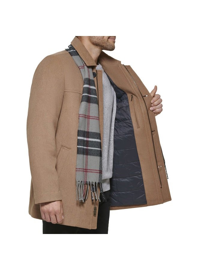 DOCKERS mens Weston Wool Blend Coat With Scarf (Regular and Big & Tall), Camel/Light Grey Scarf, 3XL - Image 3