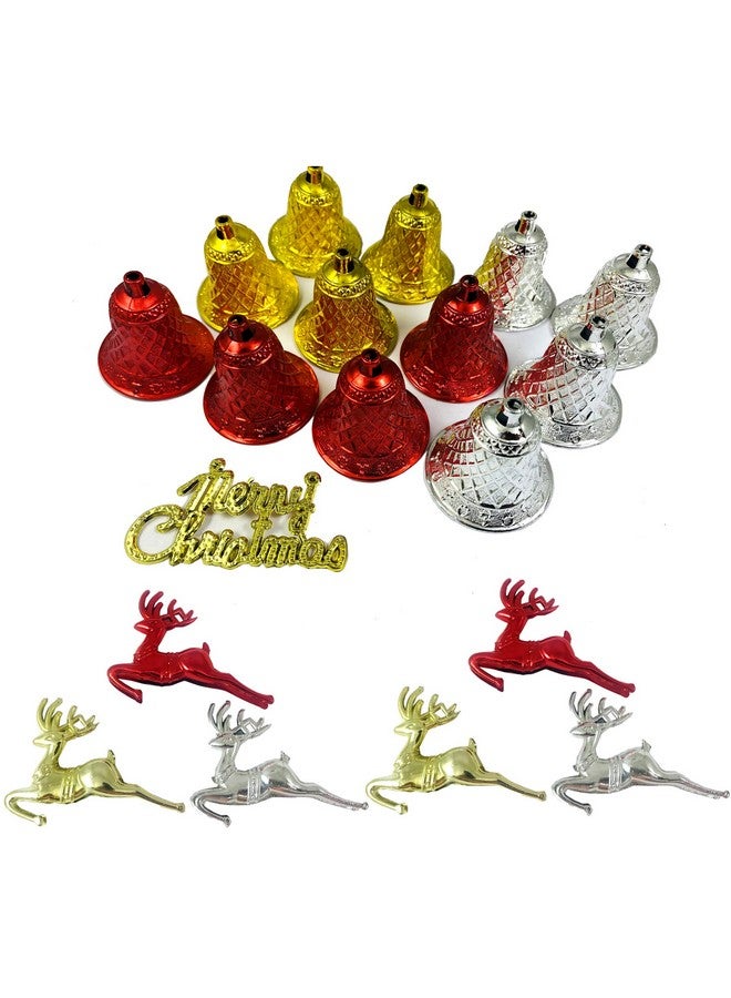 Evisha 6 Pcs Metallic Reindeers and 12 Bells Merry Christmas Tree Hanging Decoration - Image 1