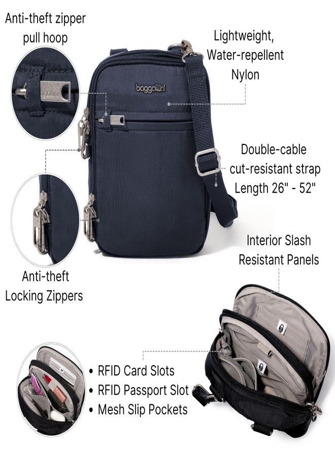 Baggallini Securtex® Anti-theft Mini Everything Crossbody Bag, 6.3"x8.25" Rfid, Locking Zippers & Cut-resistant Strap, French Navy, One size - Image 3