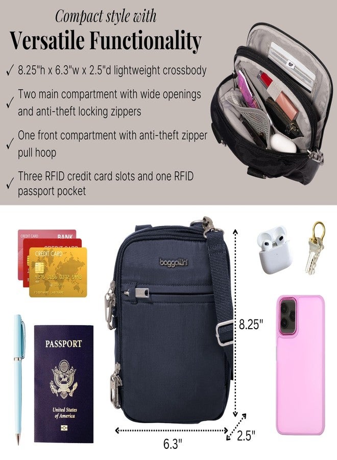 Baggallini Securtex® Anti-theft Mini Everything Crossbody Bag, 6.3"x8.25" Rfid, Locking Zippers & Cut-resistant Strap, French Navy, One size - Image 4