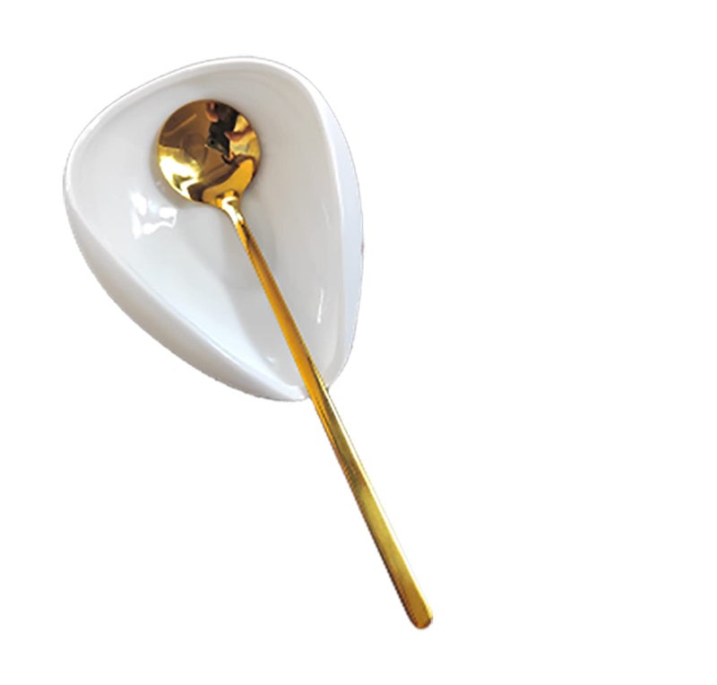 PFCTRJR Coffee Spoon Rest, Mini Coffee Spoon Holder, Small Ceramic Spoon Rest for Coffee Stirrers, Teaspoon, Bar Spoon, Coffee Bar Accessories, Coffee Station (Ture white+Gold Spoon) - Image 1