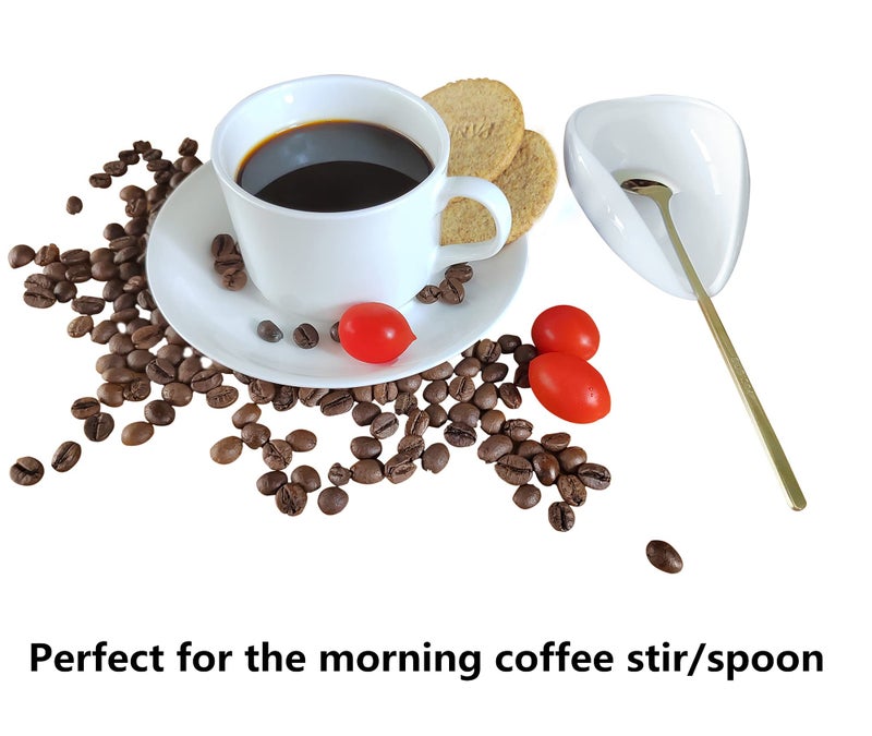 PFCTRJR Coffee Spoon Rest, Mini Coffee Spoon Holder, Small Ceramic Spoon Rest for Coffee Stirrers, Teaspoon, Bar Spoon, Coffee Bar Accessories, Coffee Station (Ture white+Gold Spoon) - Image 2