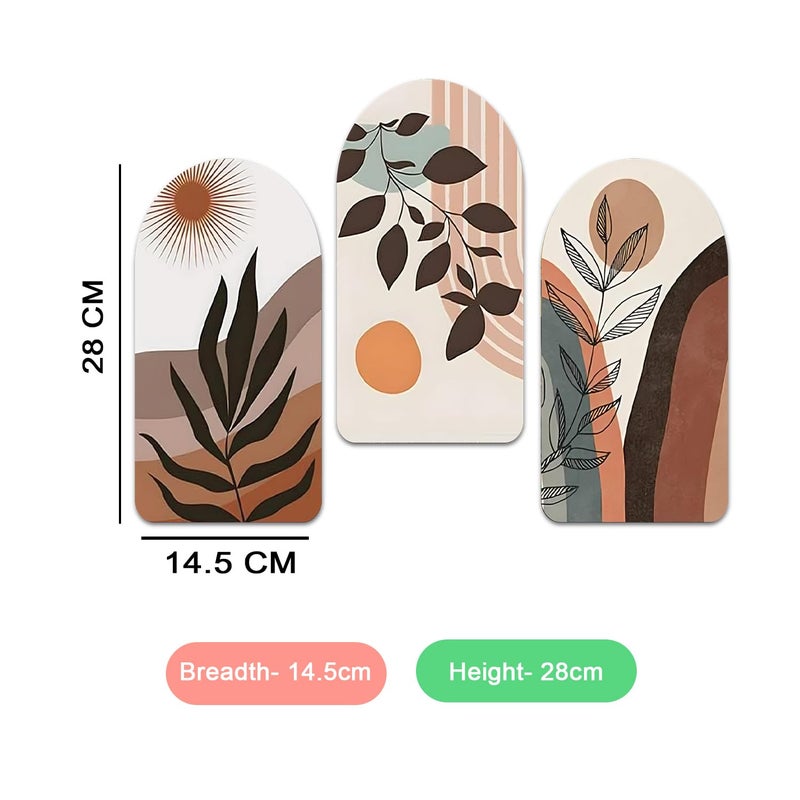 Kaameri Bazaar Abstract Plant Boho Botanical Art Print for Home Decor | Office | Gift | Wooden Wall Hanger| Living Room, Pack of 3 Pieces - Image 3