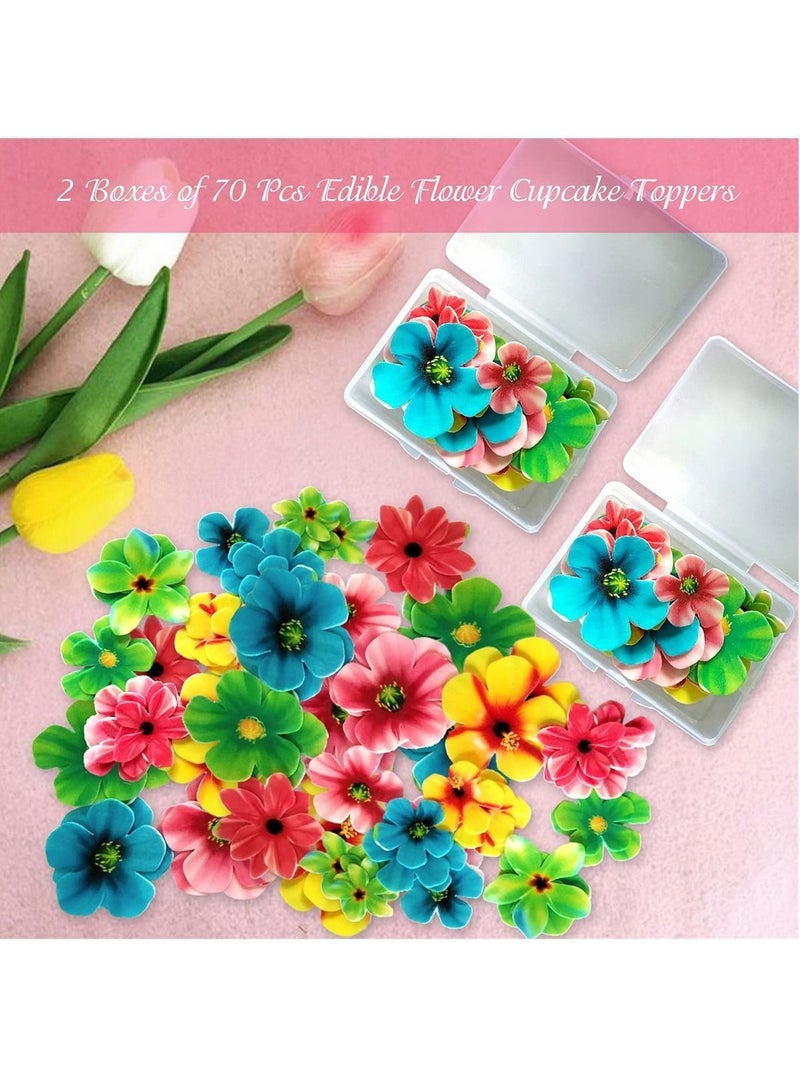 Y&D Edible Flower Cupcake Toppers Set of 70 Pcs Mixed Size Birthday Cake Toppers Multicolour Family Wedding Party Food Decoration - Image 3