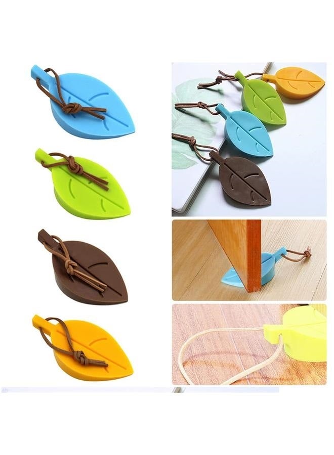 Colorful Silicone Leaves Door Stopper,Cute Leaf Flexible Silicone Window Finger Protector/Door Stops Set with Lanyard  - Image 3
