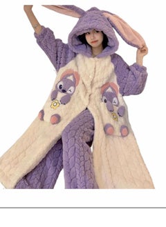 Ugly Fish Pajama Velvet Robe Thickened Long Sleeve Pants Casual Comfortable Home Suit Set of Two